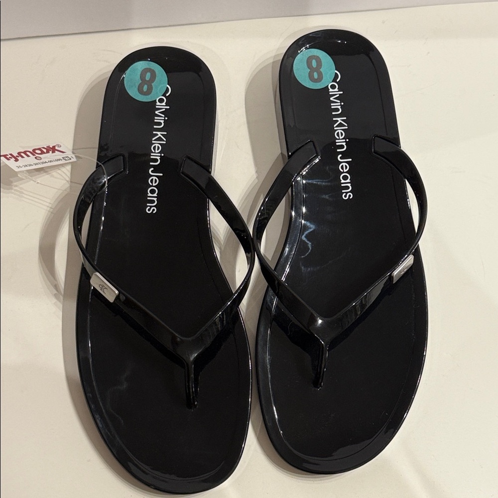 Calvin Klein Jeans Black Flip Flops thong sandals Women's NWT-FINAL PRICE! - Picture 3 of 13